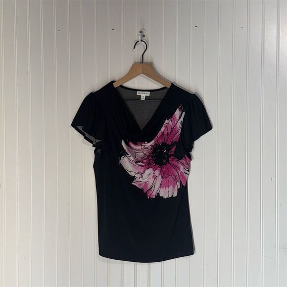 Fashion Bug Tops - Y2K Fashion Bug Cowl Neck Top M Sheer Flutter Sleeve Floral Graphic Whimsigoth